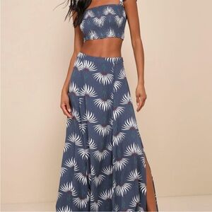 Trancoso Dusty Blue Floral Print Two-Piece Maxi Dress large